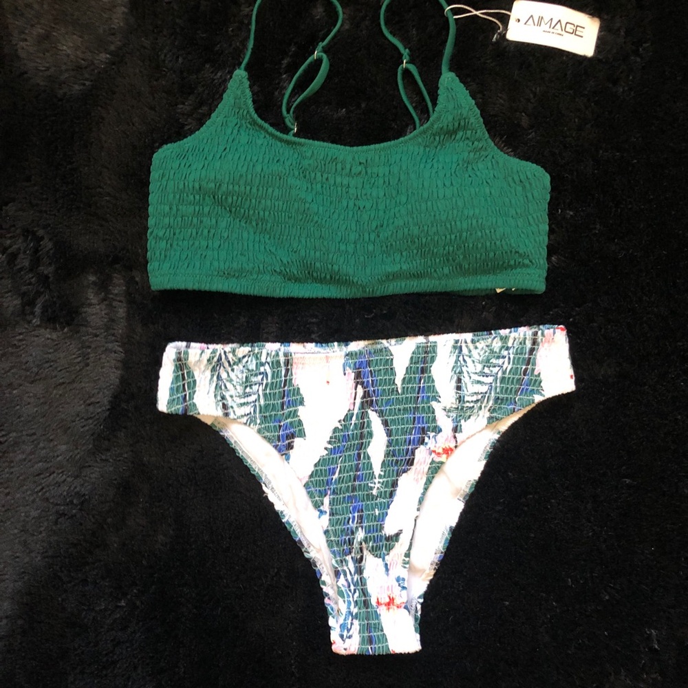 Amazon Green and White Bikini Set